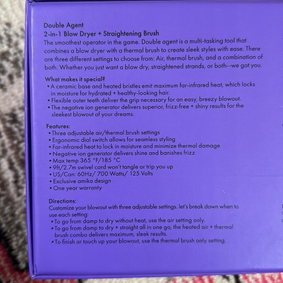 Amika Double Agent 2-in-1 Straightening Blow Dryer Brush - Picture 4 of 4